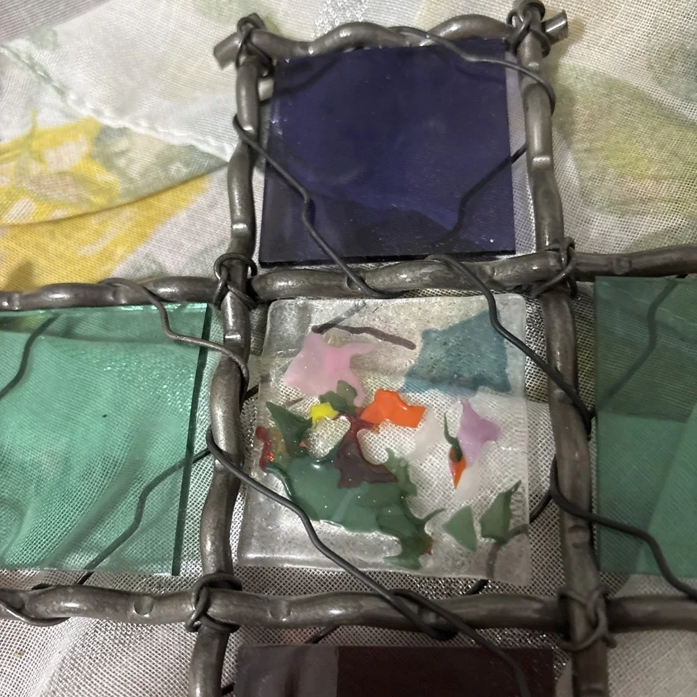 Metal Framed Cross With‎ Stained Glass